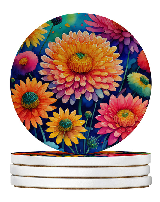Buy this Colorful Chrysanthemums Large Sandstone Coasters Pack of 4