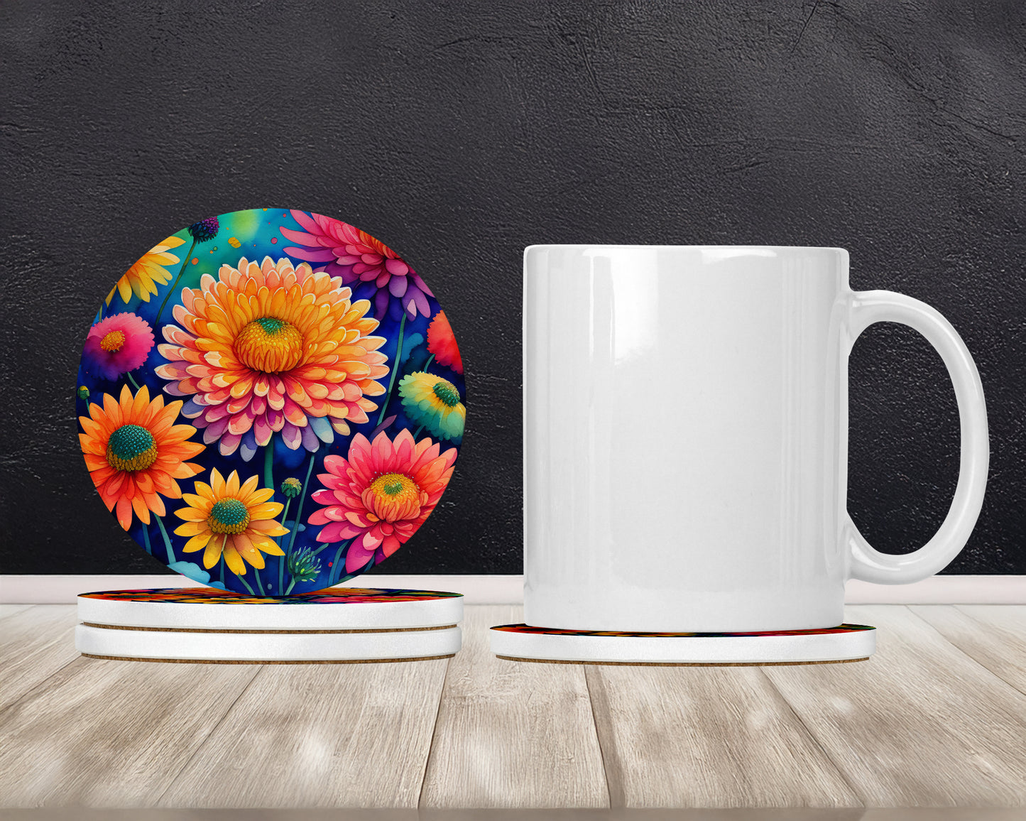 Colorful Chrysanthemums Large Sandstone Coasters Pack of 4