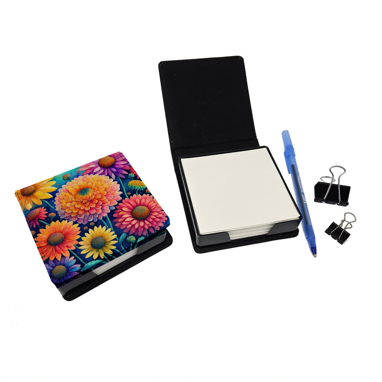 Colorful Chrysanthemums PU Leather Note Paper Holder