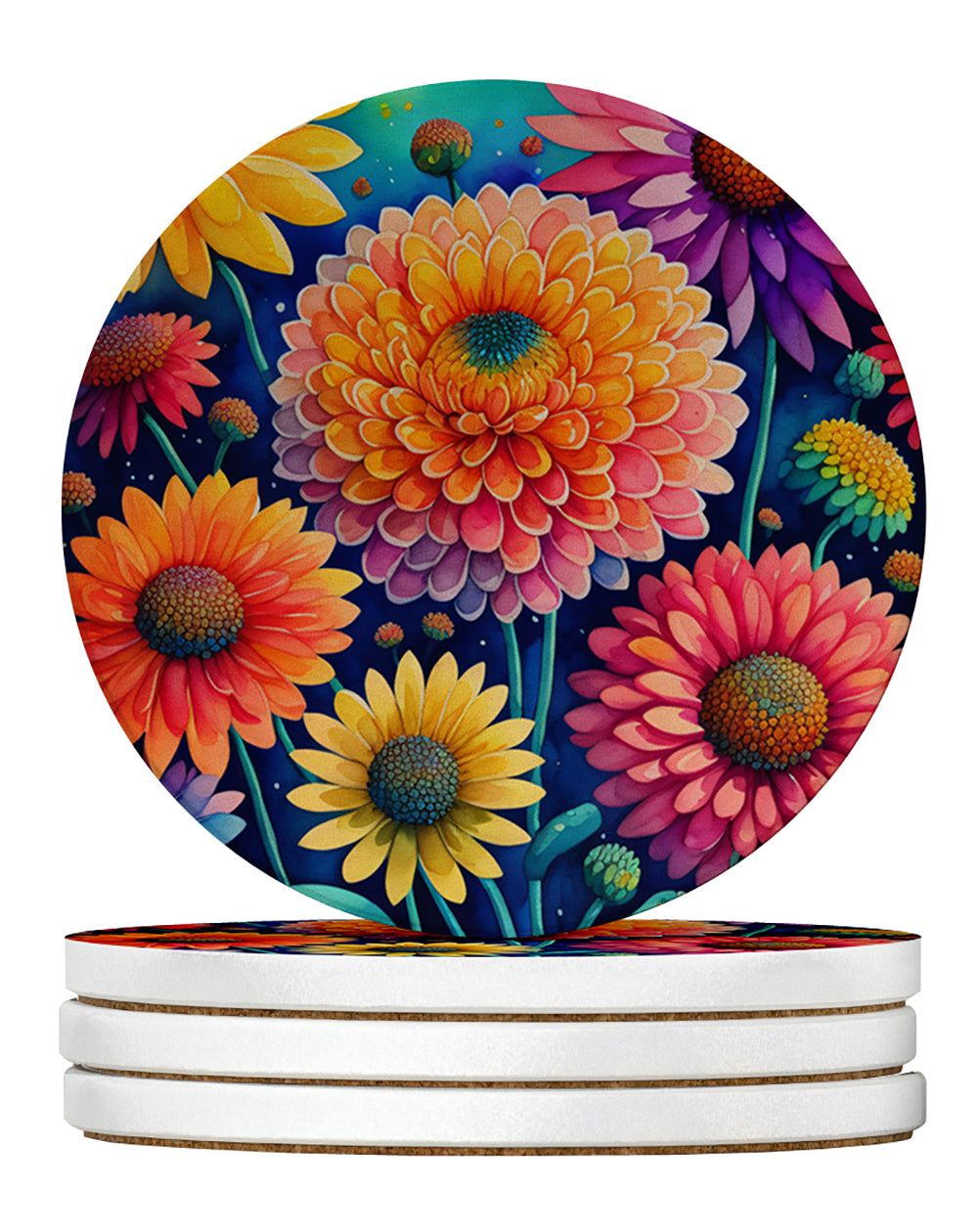 Buy this Colorful Chrysanthemums Large Sandstone Coasters Pack of 4