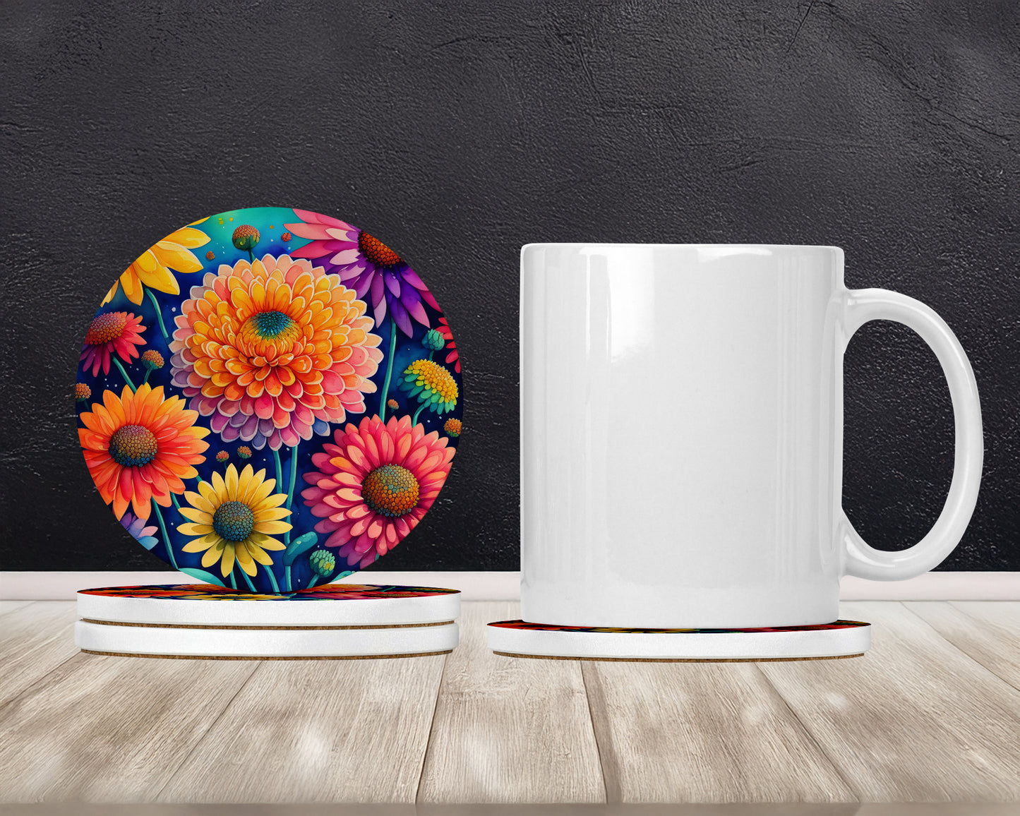 Colorful Chrysanthemums Large Sandstone Coasters Pack of 4