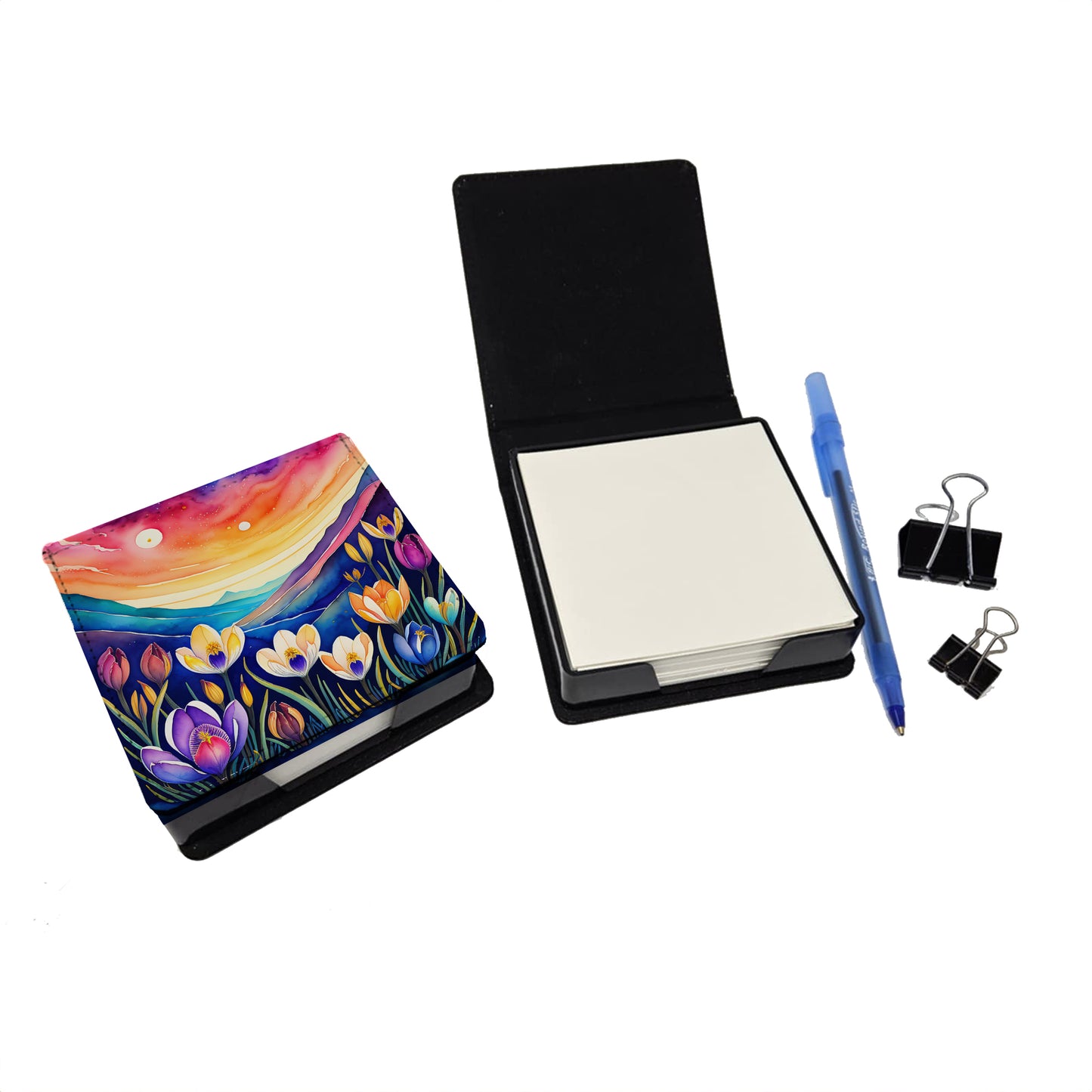 Colorful Crocus PU Leather Note Paper Holder