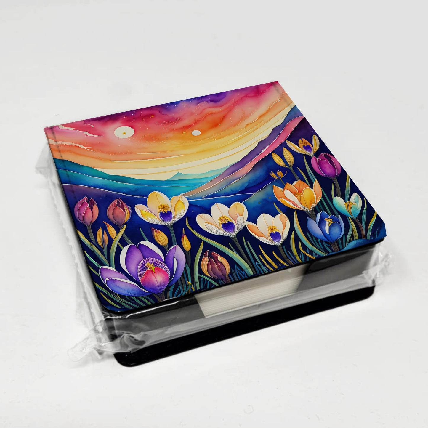 Colorful Crocus PU Leather Note Paper Holder