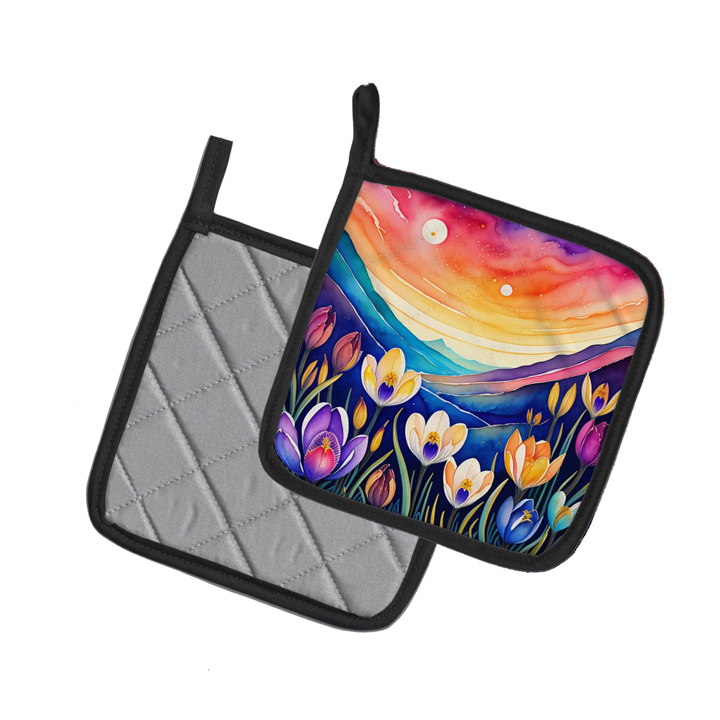 Colorful Crocus Pair of Pot Holders