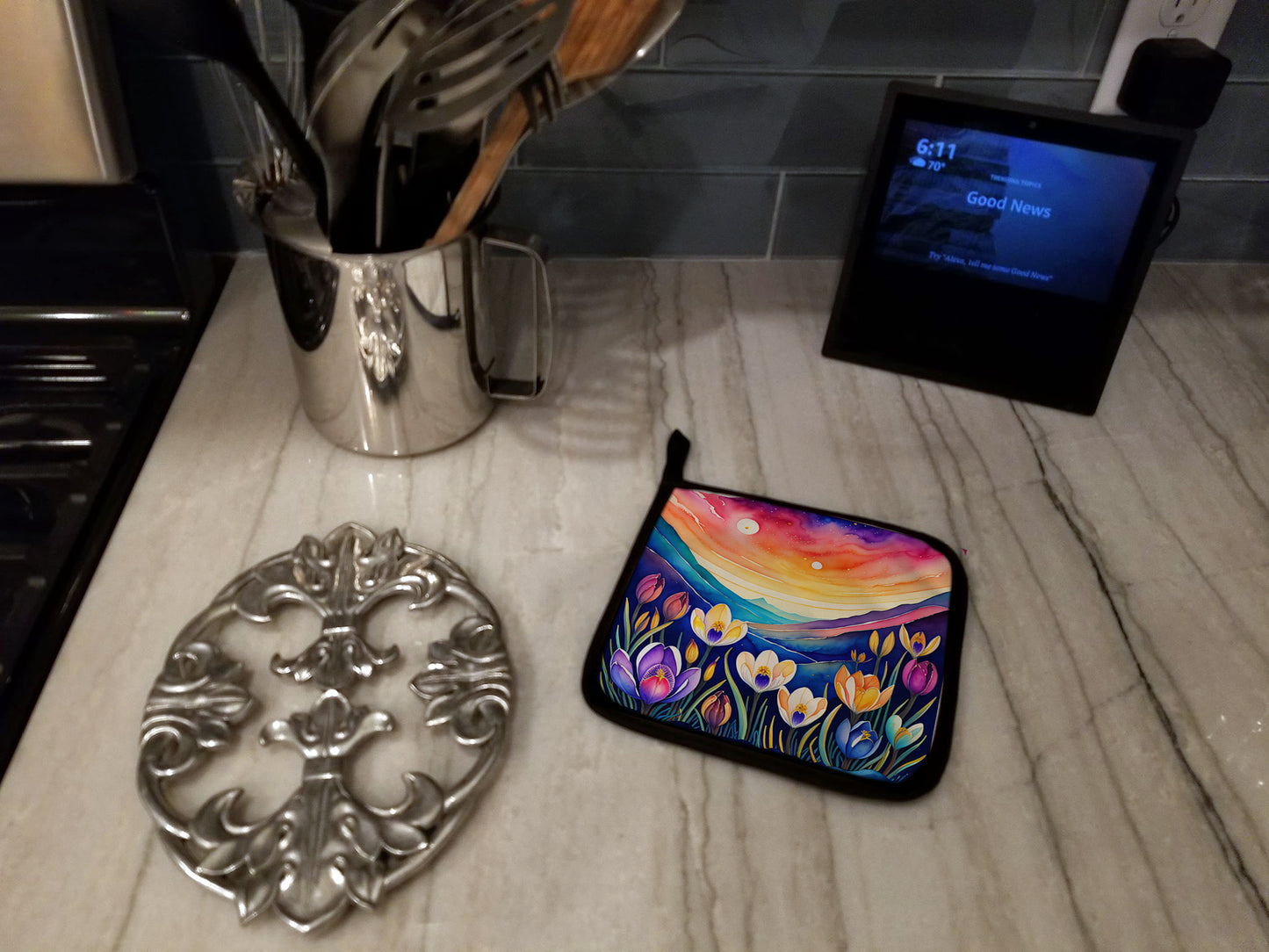 Colorful Crocus Pair of Pot Holders