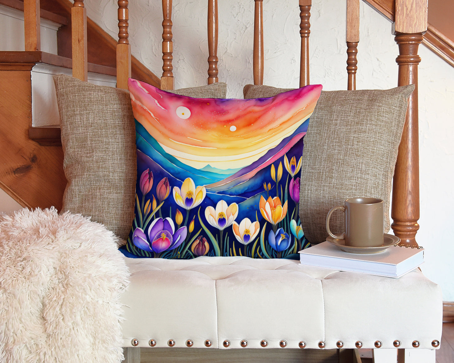 Colorful Crocus Throw Pillow