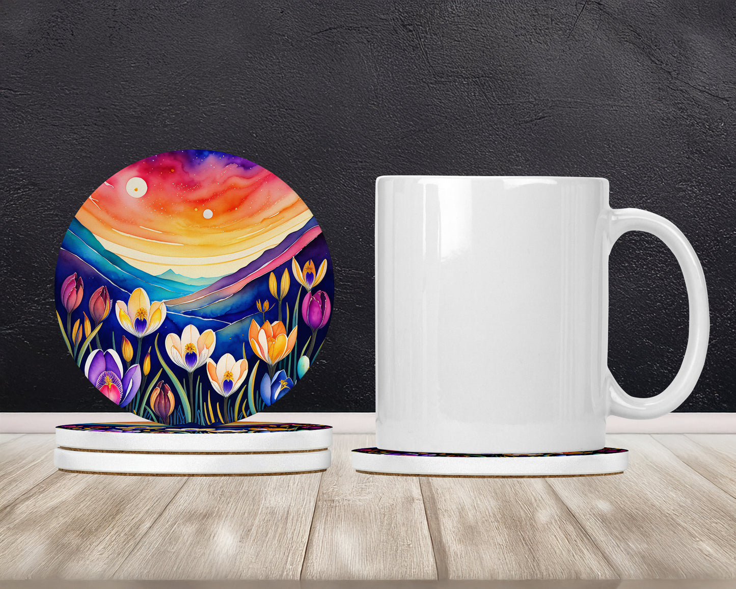 Colorful Crocus Large Sandstone Coasters Pack of 4