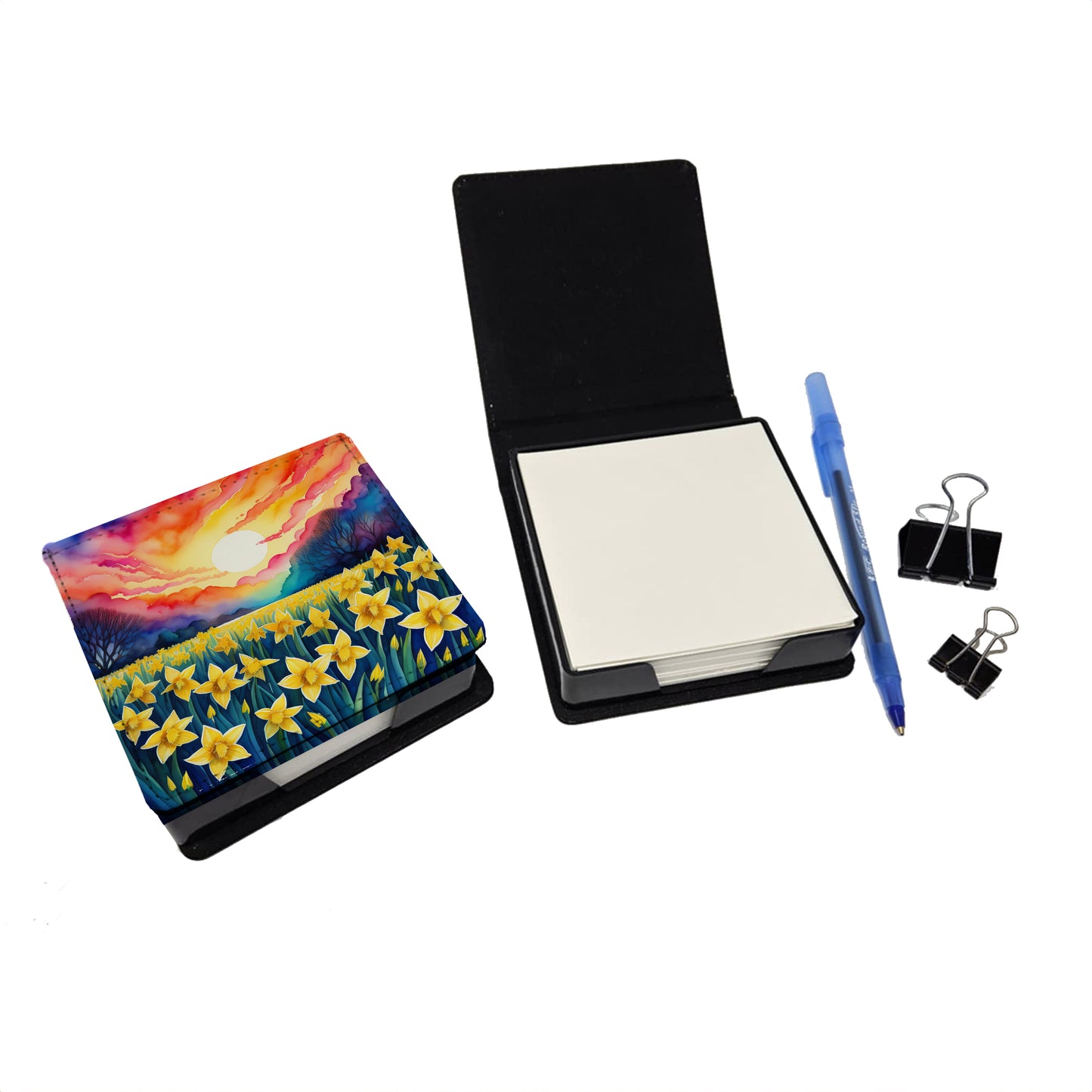 Colorful Daffodils PU Leather Note Paper Holder