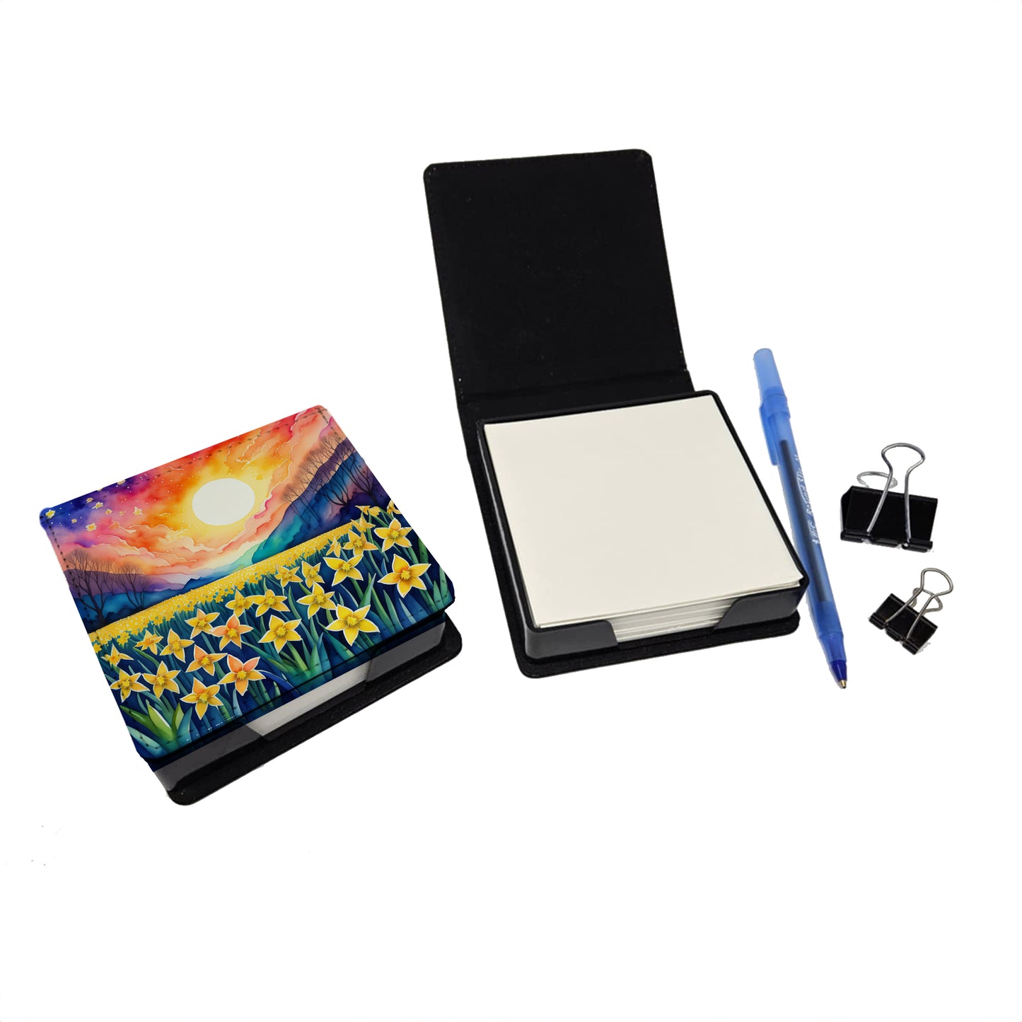 Colorful Daffodils PU Leather Note Paper Holder