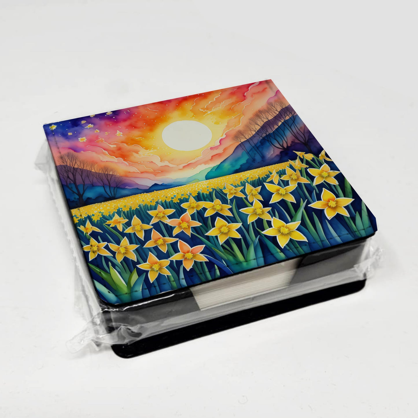 Colorful Daffodils PU Leather Note Paper Holder