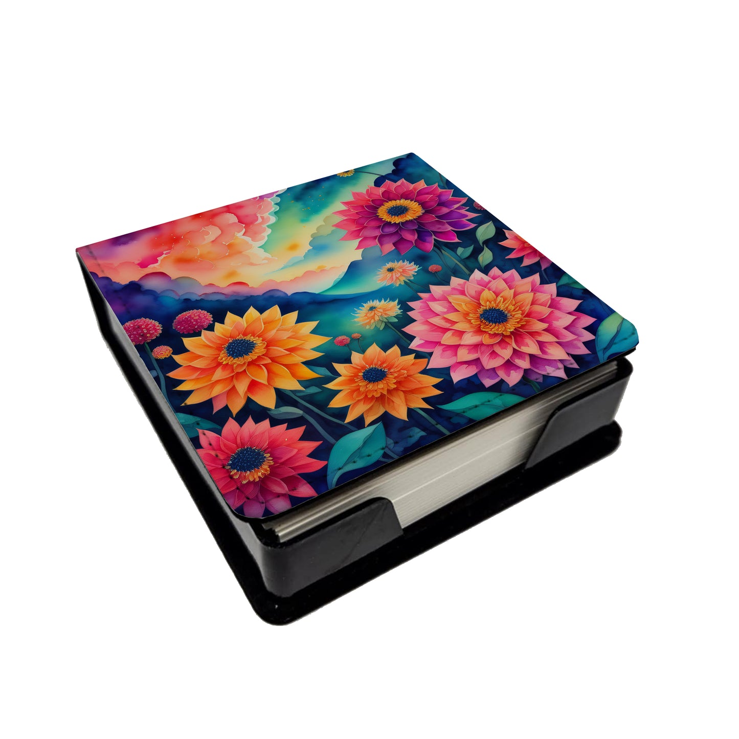 Buy this Colorful Dahlias PU Leather Note Paper Holder