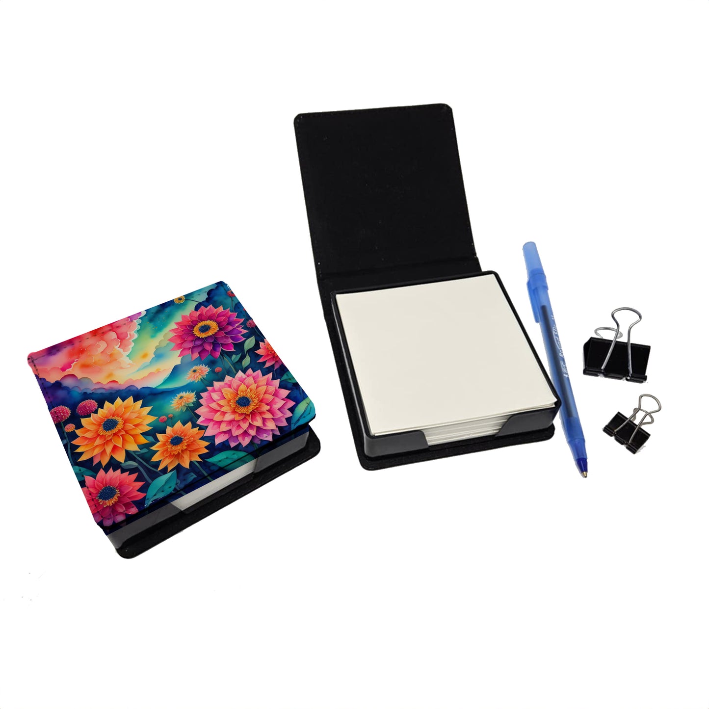 Colorful Dahlias PU Leather Note Paper Holder