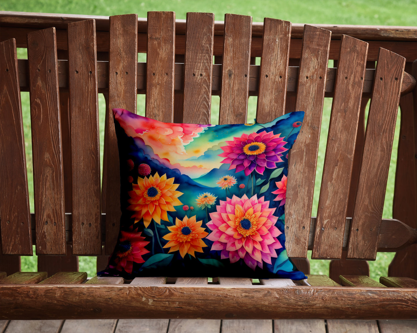 Colorful Dahlias Throw Pillow