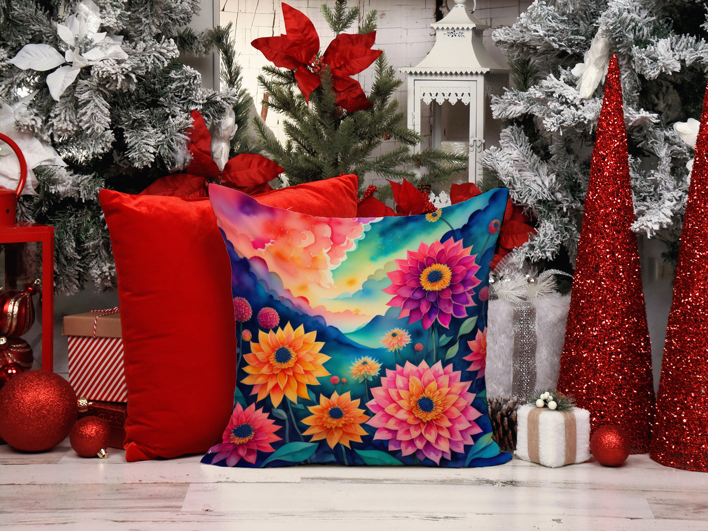 Colorful Dahlias Throw Pillow