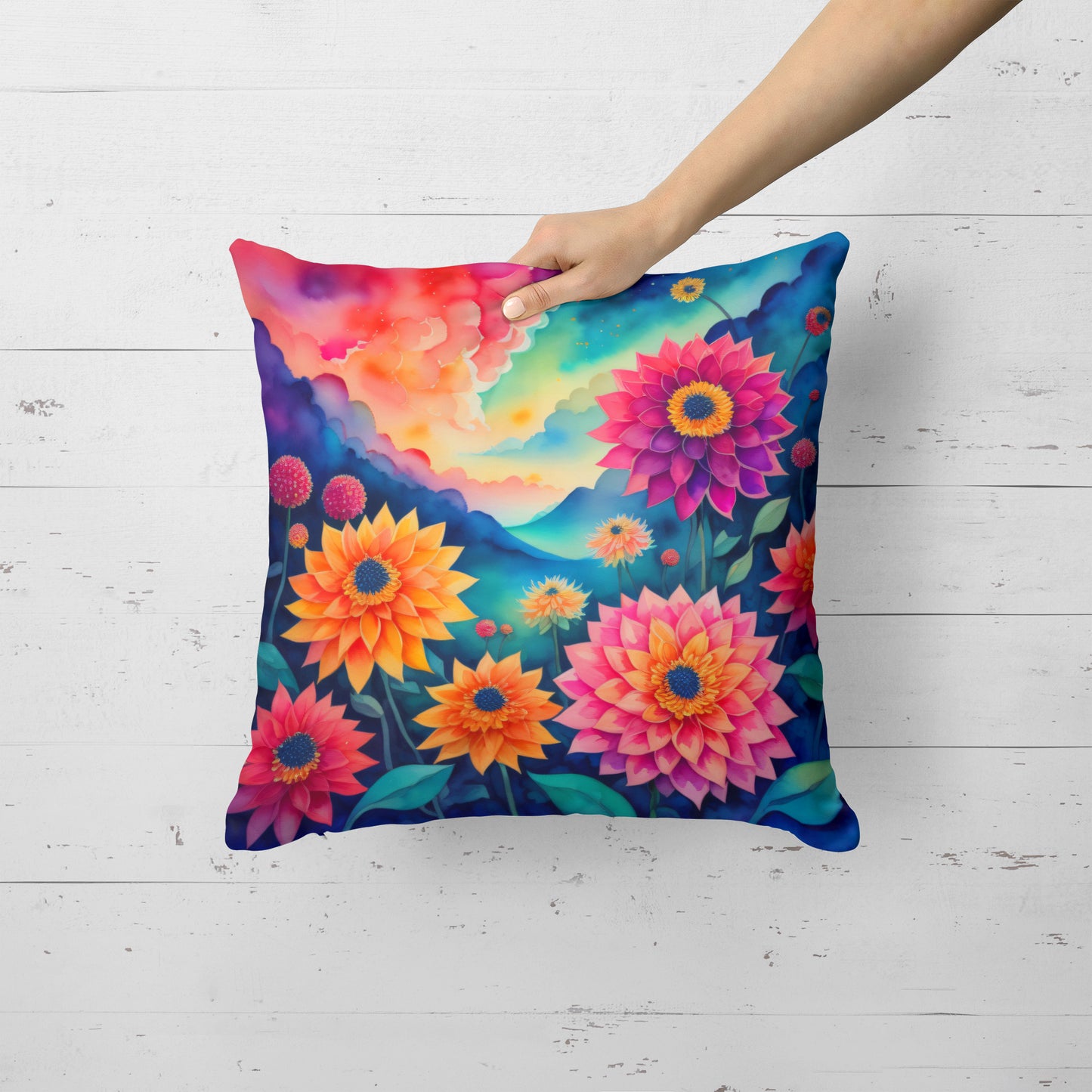 Colorful Dahlias Throw Pillow