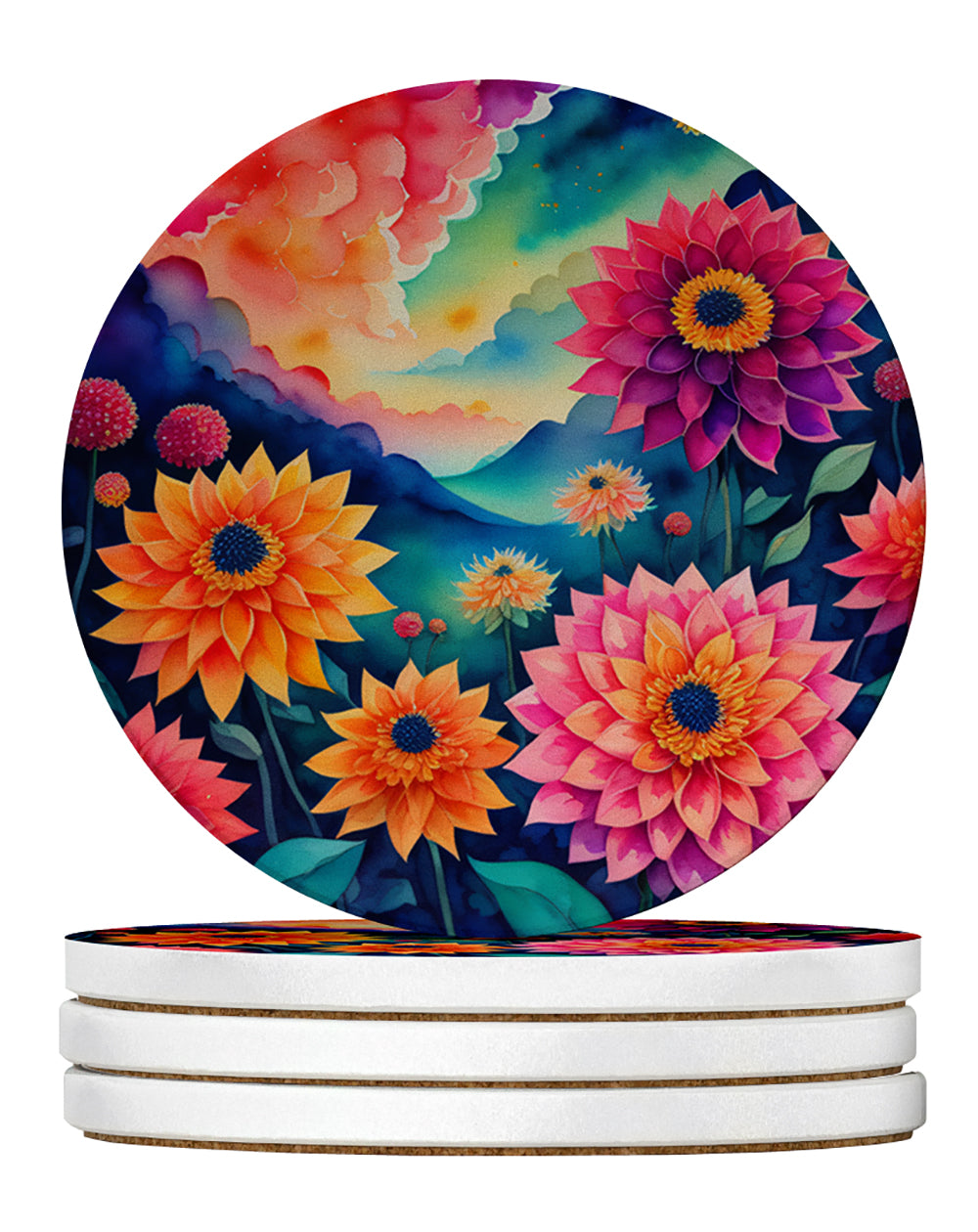 Buy this Colorful Dahlias Large Sandstone Coasters Pack of 4