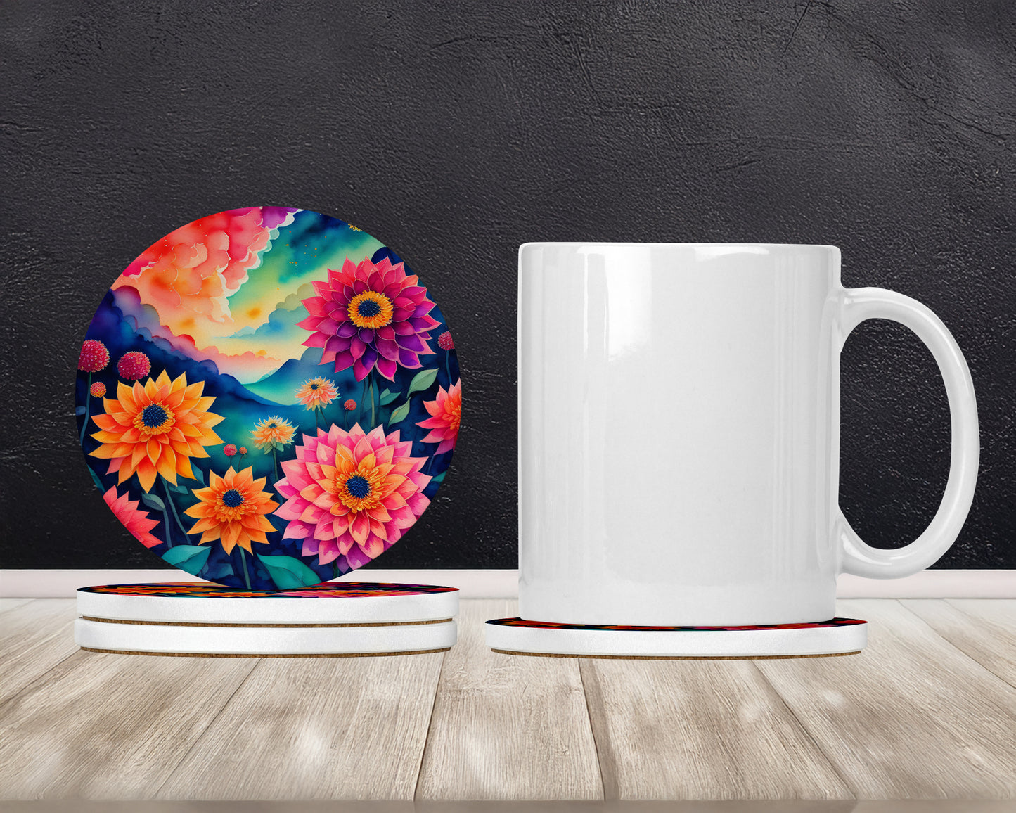 Colorful Dahlias Large Sandstone Coasters Pack of 4