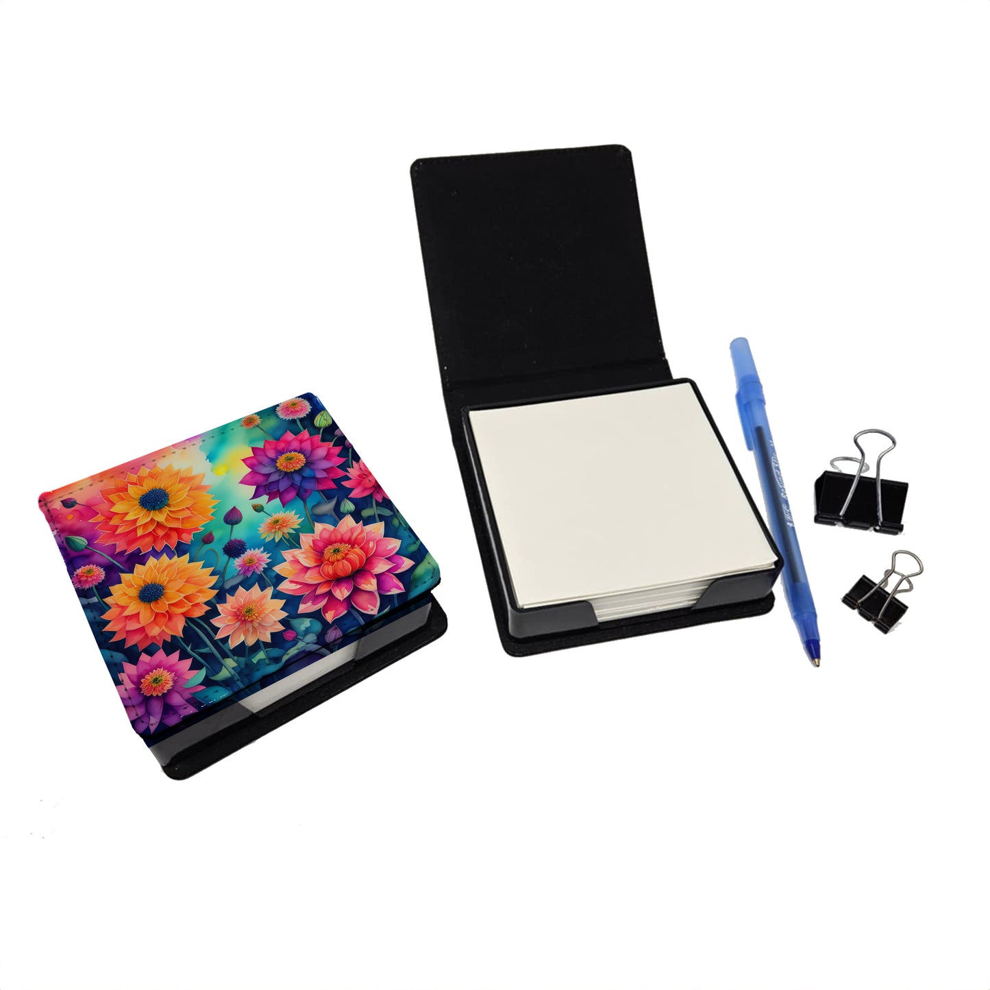 Colorful Dahlias PU Leather Note Paper Holder