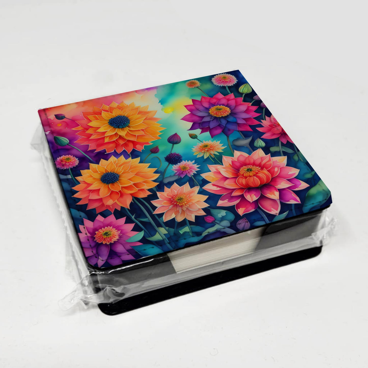 Colorful Dahlias PU Leather Note Paper Holder