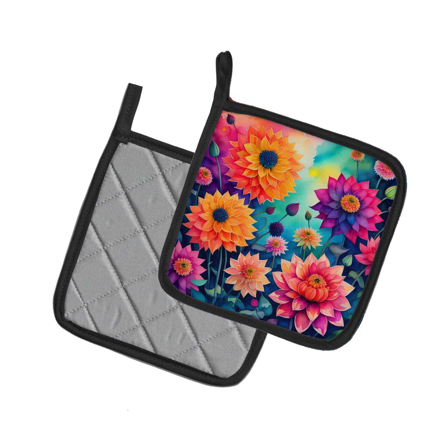 Colorful Dahlias Pair of Pot Holders