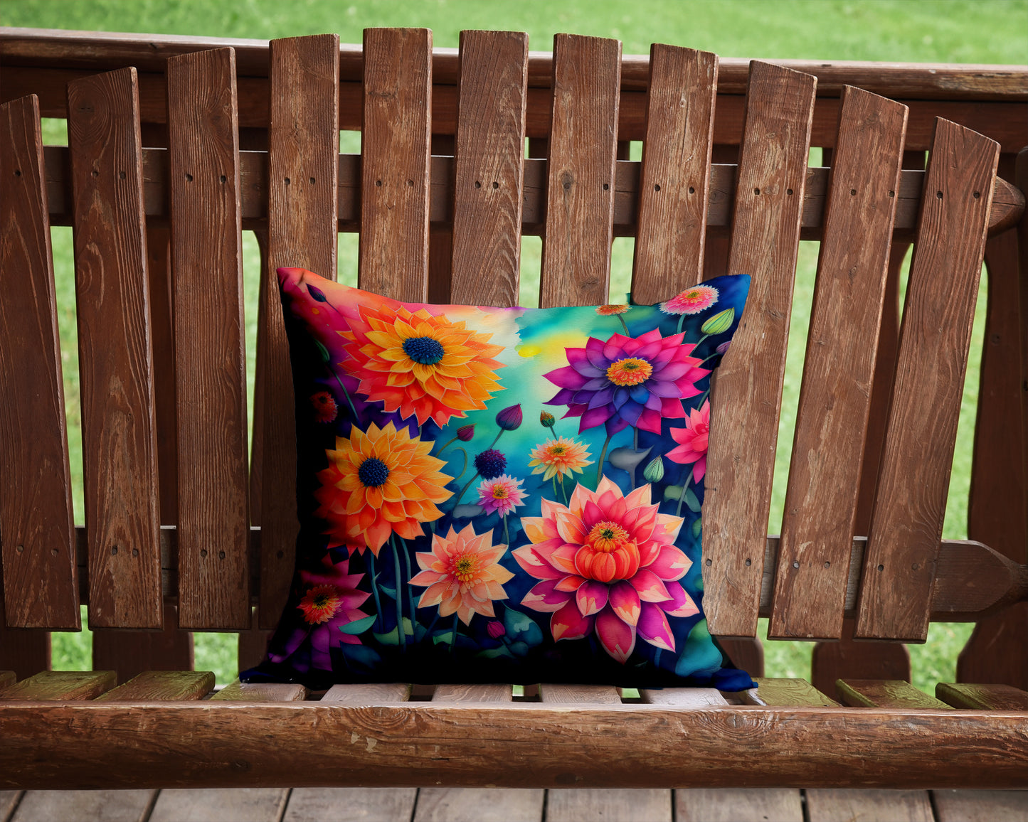 Colorful Dahlias Throw Pillow