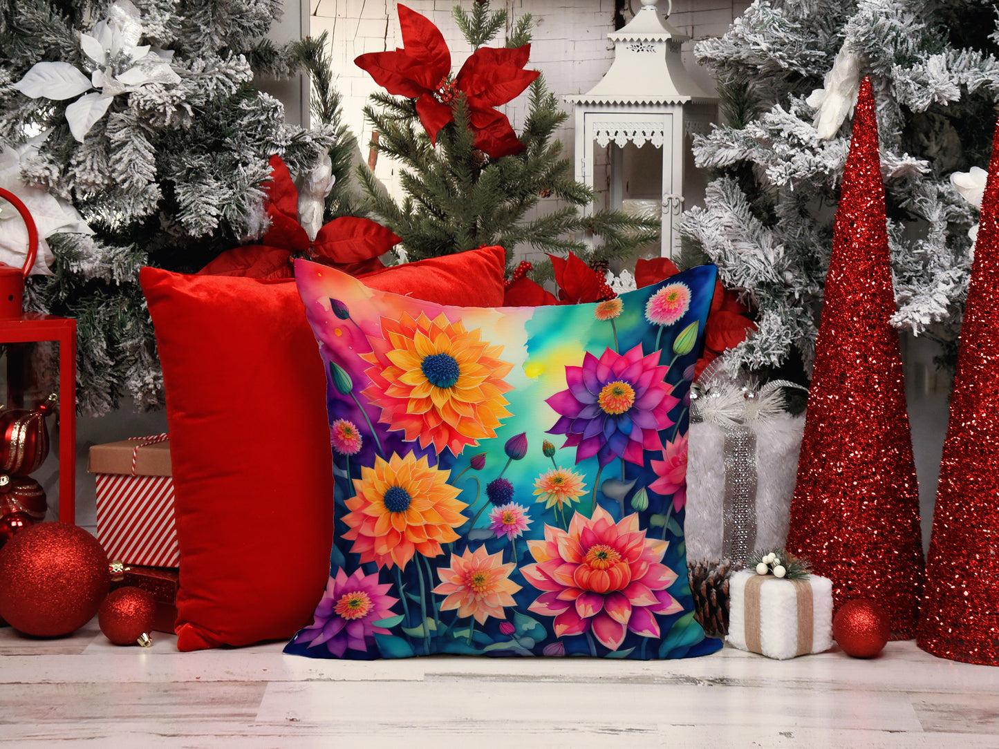 Colorful Dahlias Throw Pillow