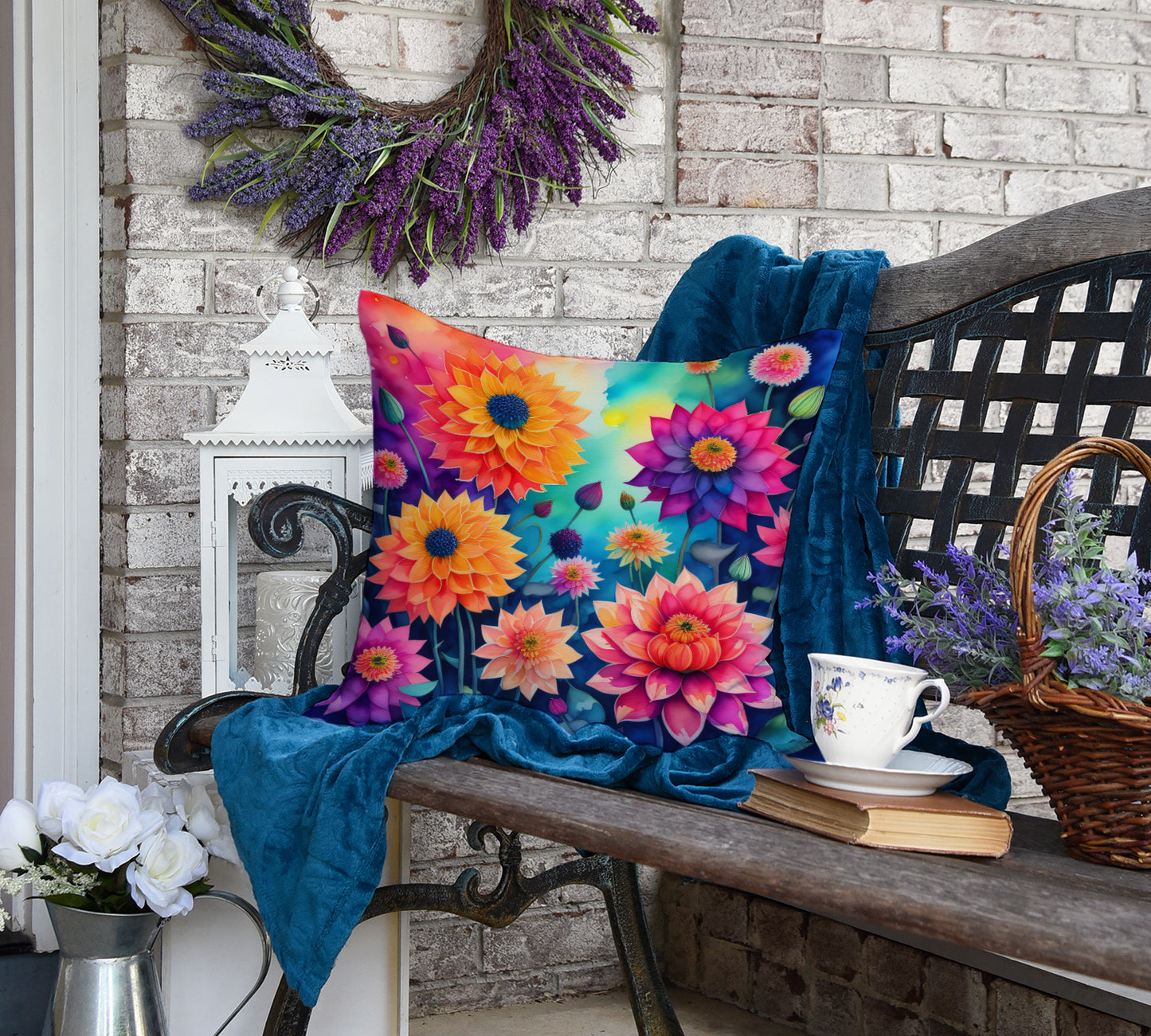 Colorful Dahlias Throw Pillow