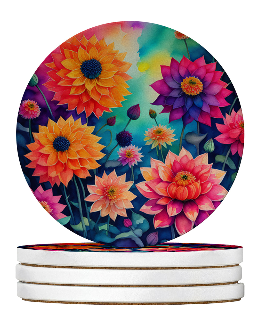 Buy this Colorful Dahlias Large Sandstone Coasters Pack of 4