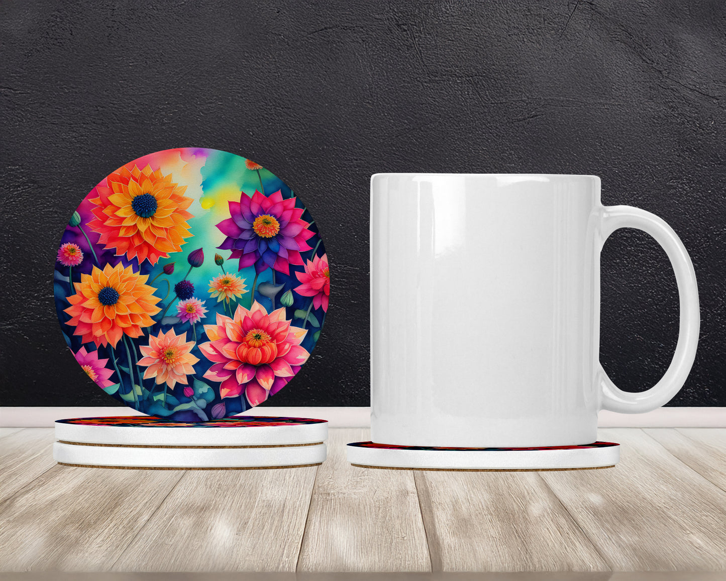 Colorful Dahlias Large Sandstone Coasters Pack of 4