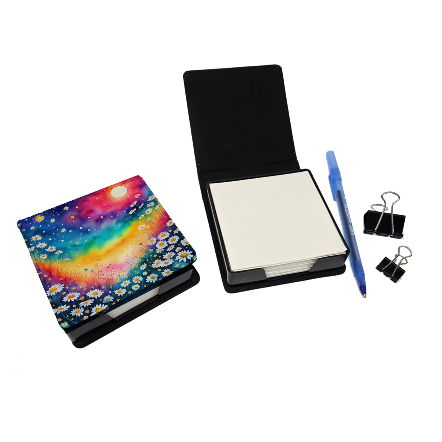 Colorful Daisies PU Leather Note Paper Holder