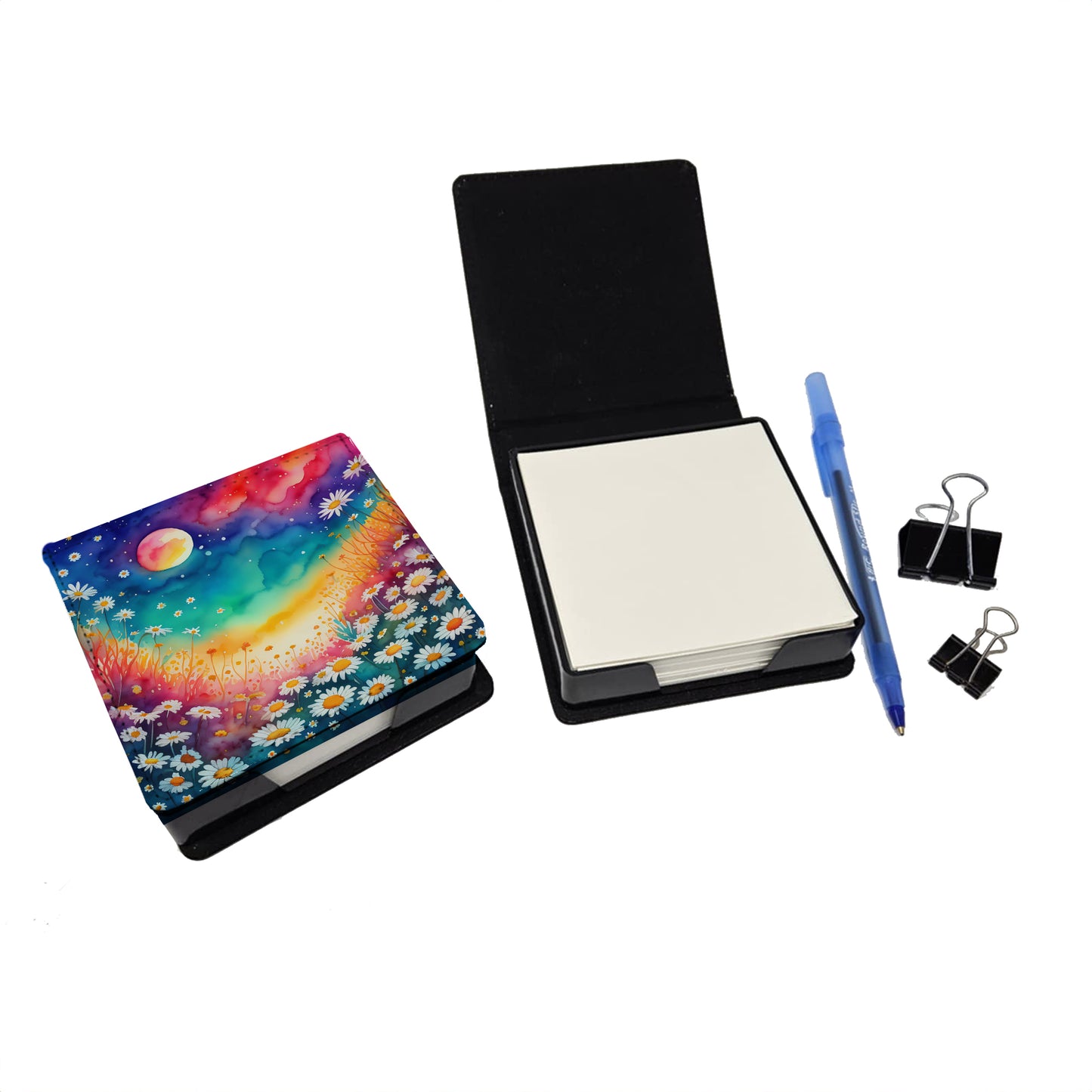 Colorful Daisies PU Leather Note Paper Holder