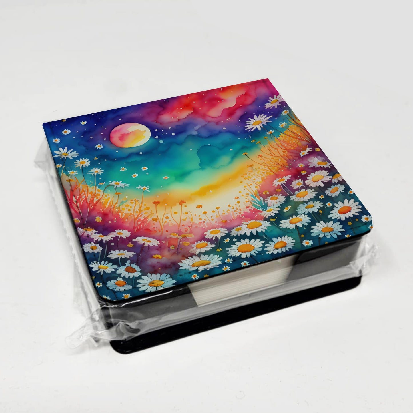 Colorful Daisies PU Leather Note Paper Holder