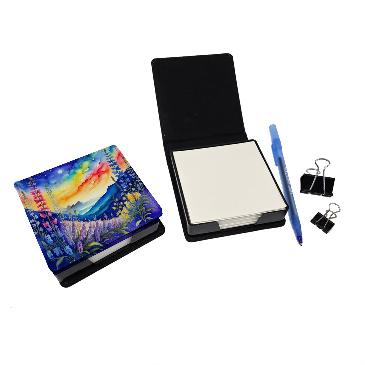 Colorful Delphinium PU Leather Note Paper Holder