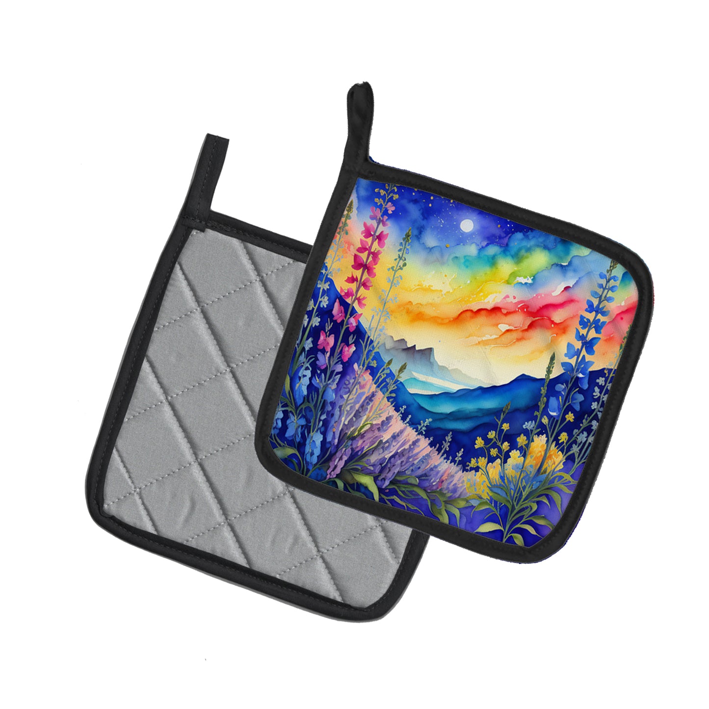 Colorful Delphinium Pair of Pot Holders