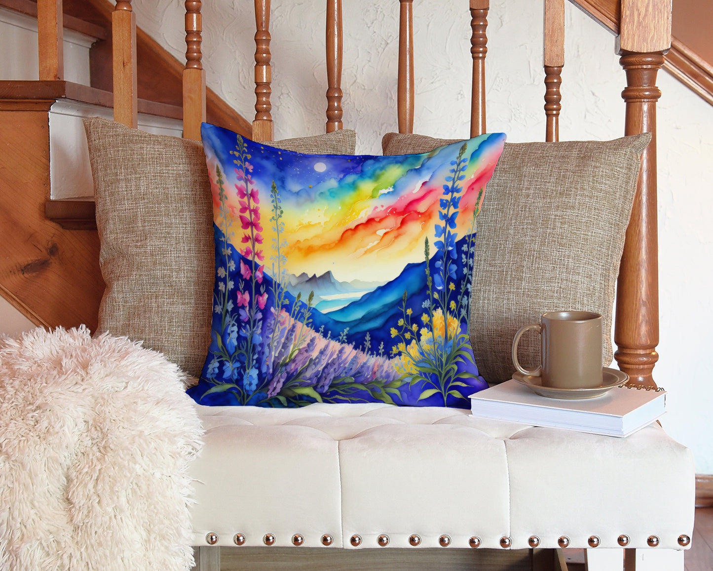 Colorful Delphinium Throw Pillow