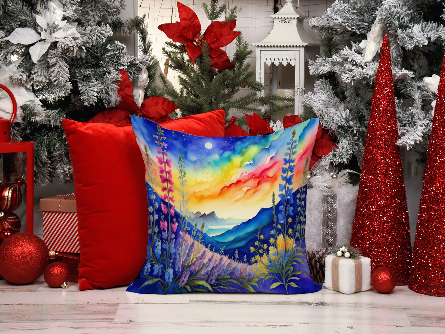 Colorful Delphinium Throw Pillow