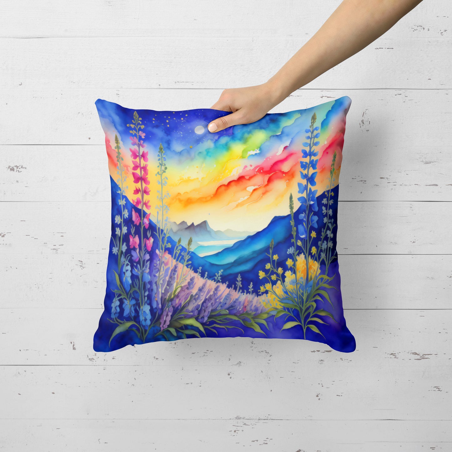 Colorful Delphinium Throw Pillow