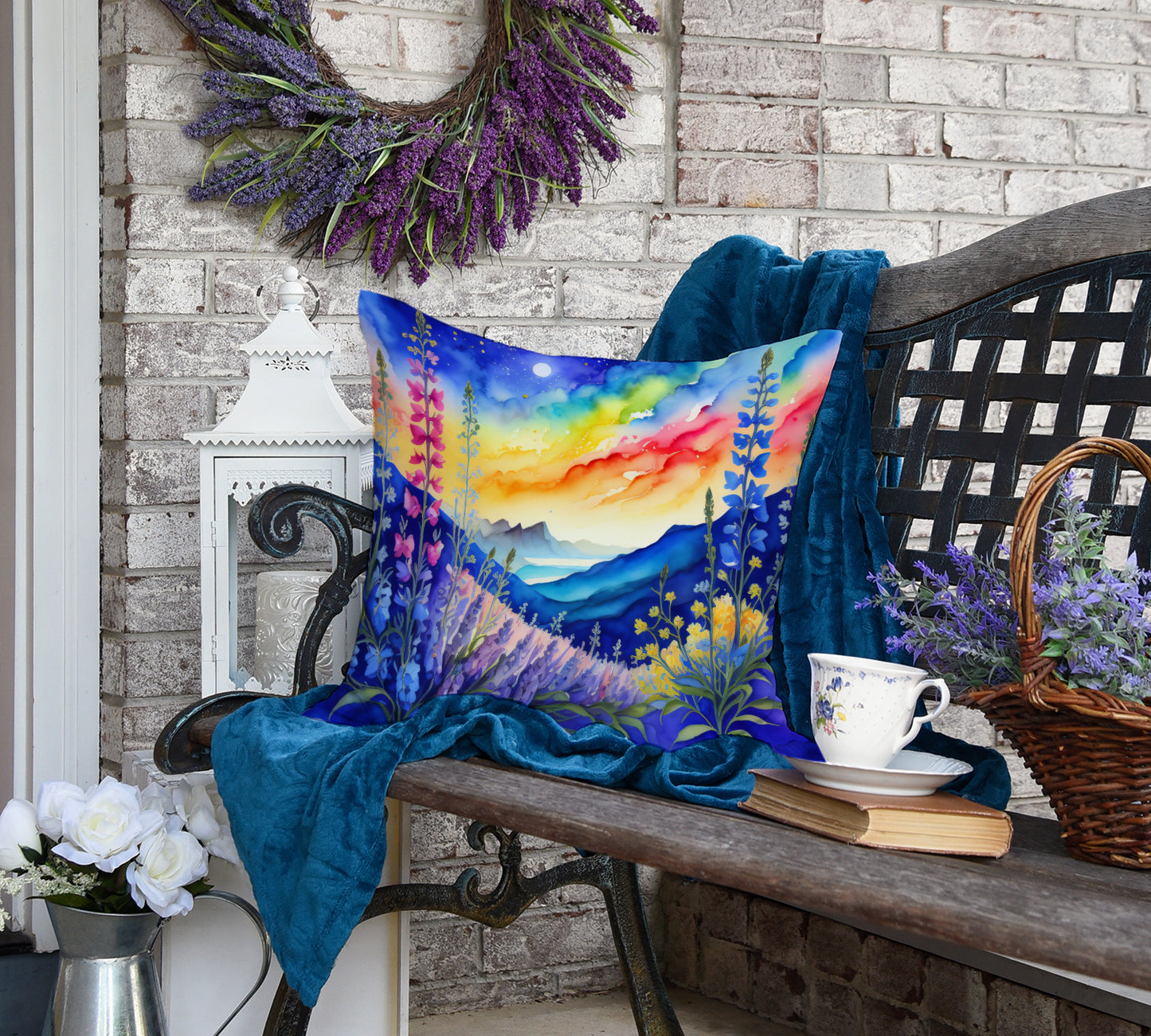 Colorful Delphinium Throw Pillow