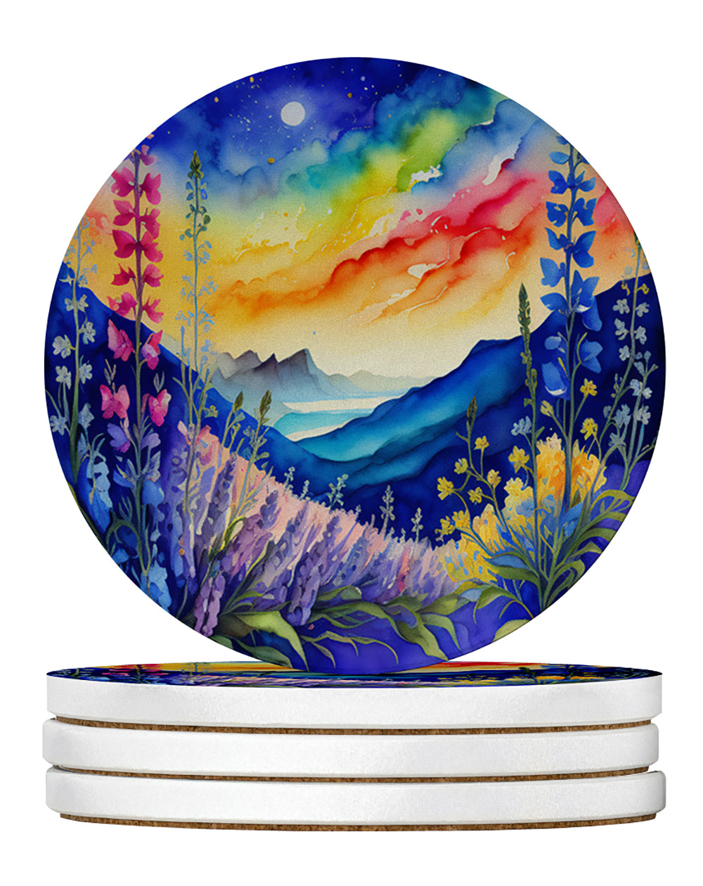 Buy this Colorful Delphinium Large Sandstone Coasters Pack of 4