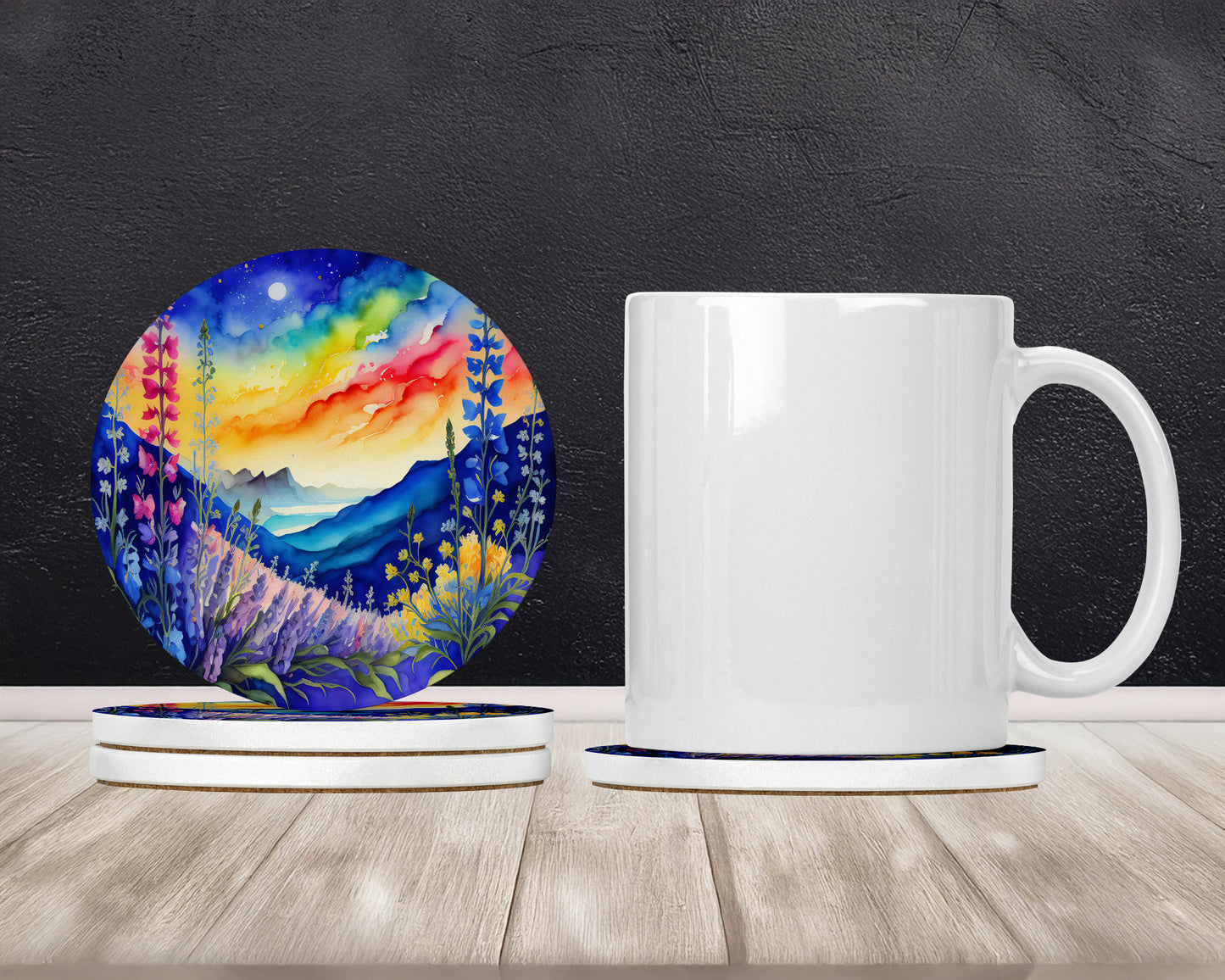 Colorful Delphinium Large Sandstone Coasters Pack of 4