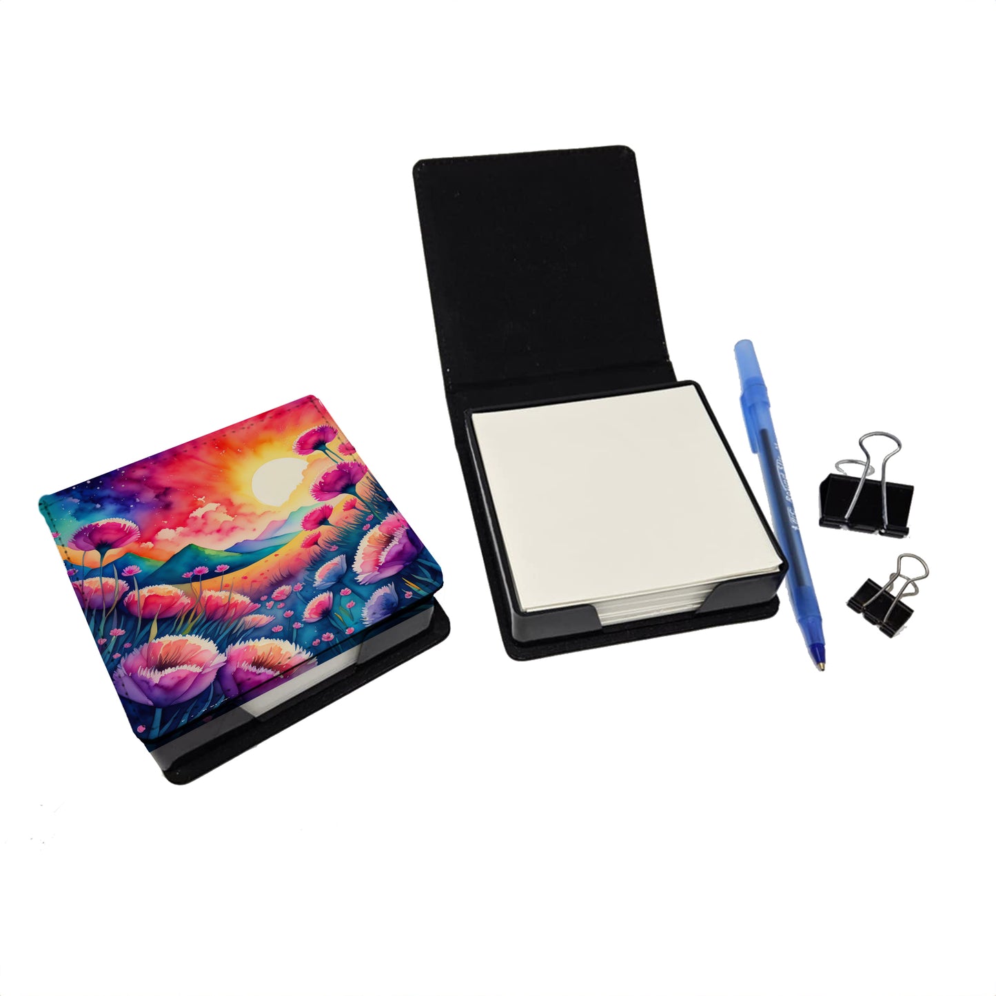 Colorful Dianthus PU Leather Note Paper Holder