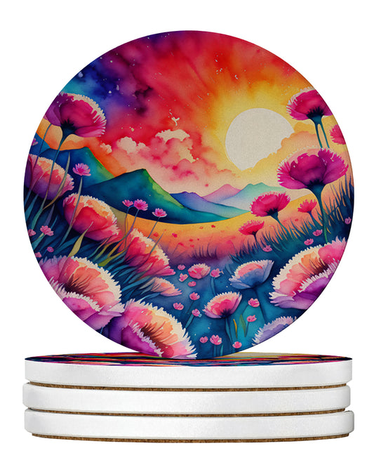 Buy this Colorful Dianthus Large Sandstone Coasters Pack of 4