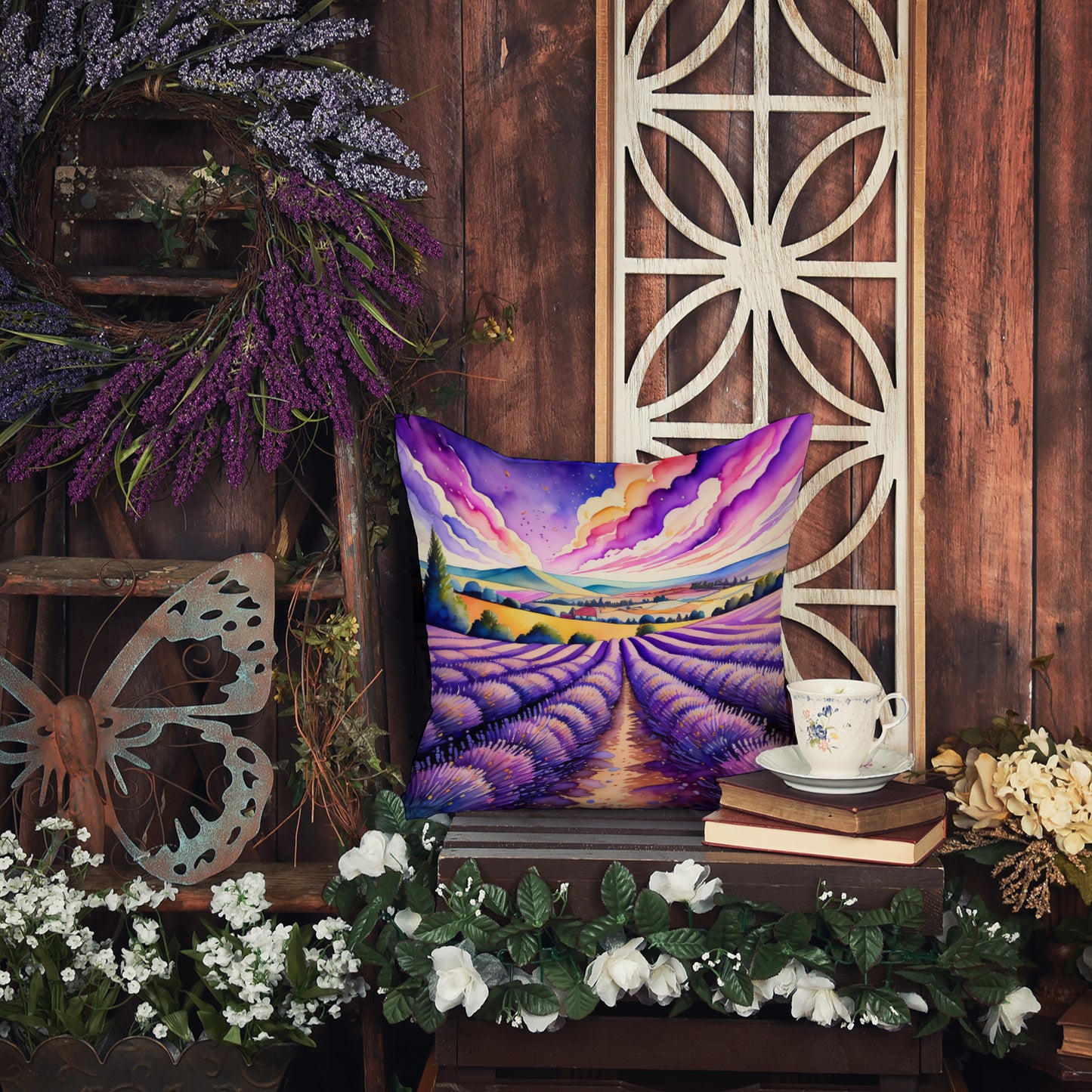 Colorful English Lavender Throw Pillow