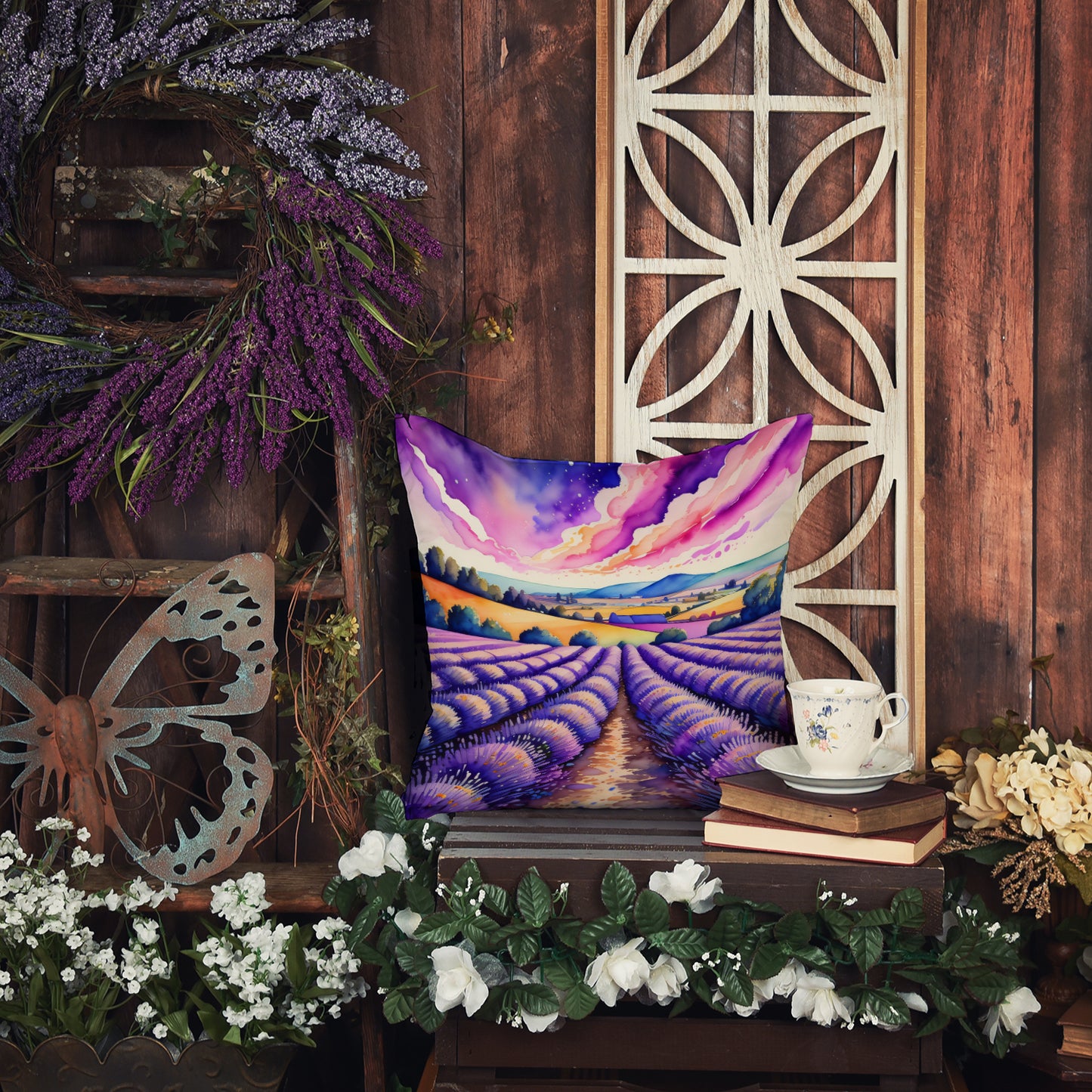 Colorful English Lavender Throw Pillow