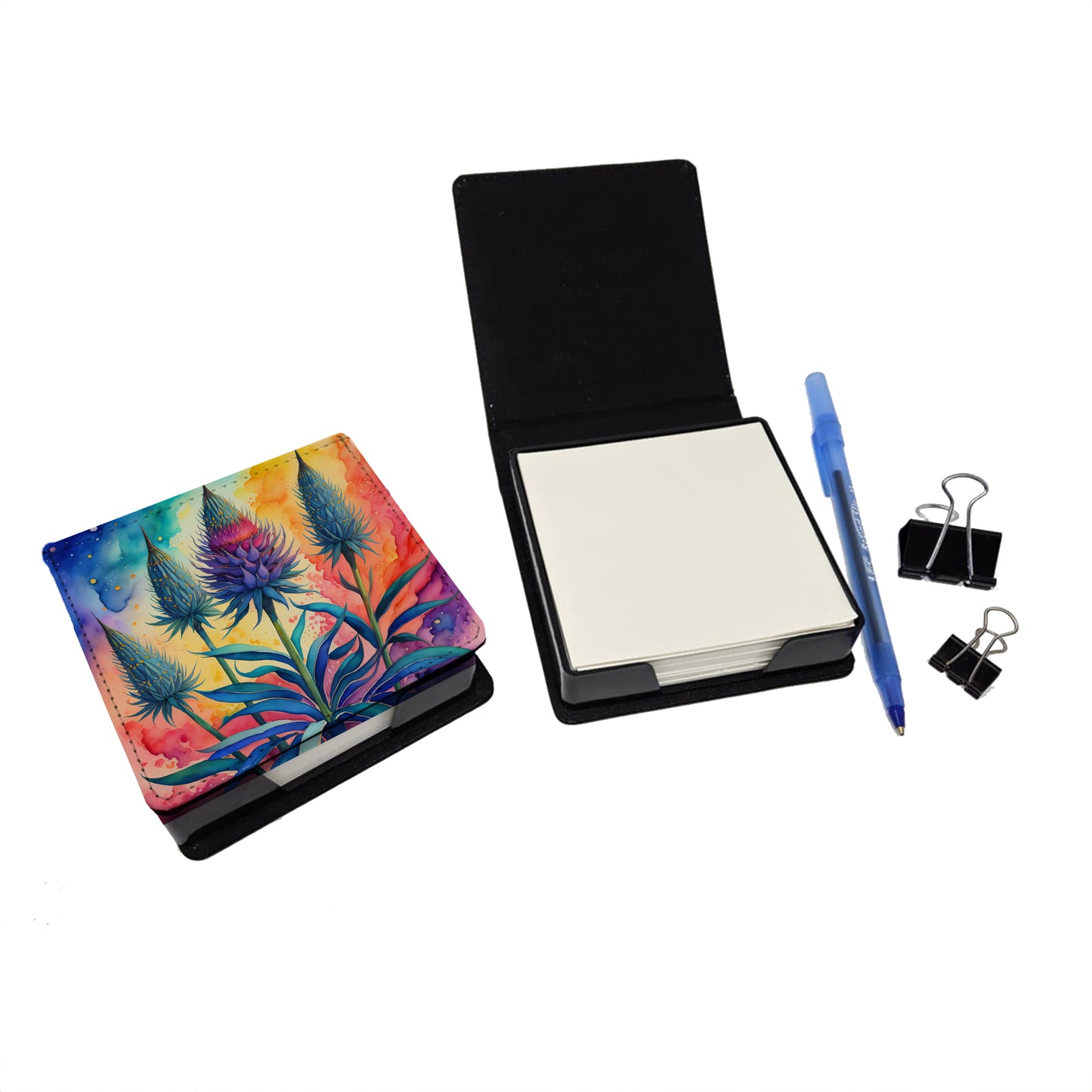 Colorful Eryngium PU Leather Note Paper Holder