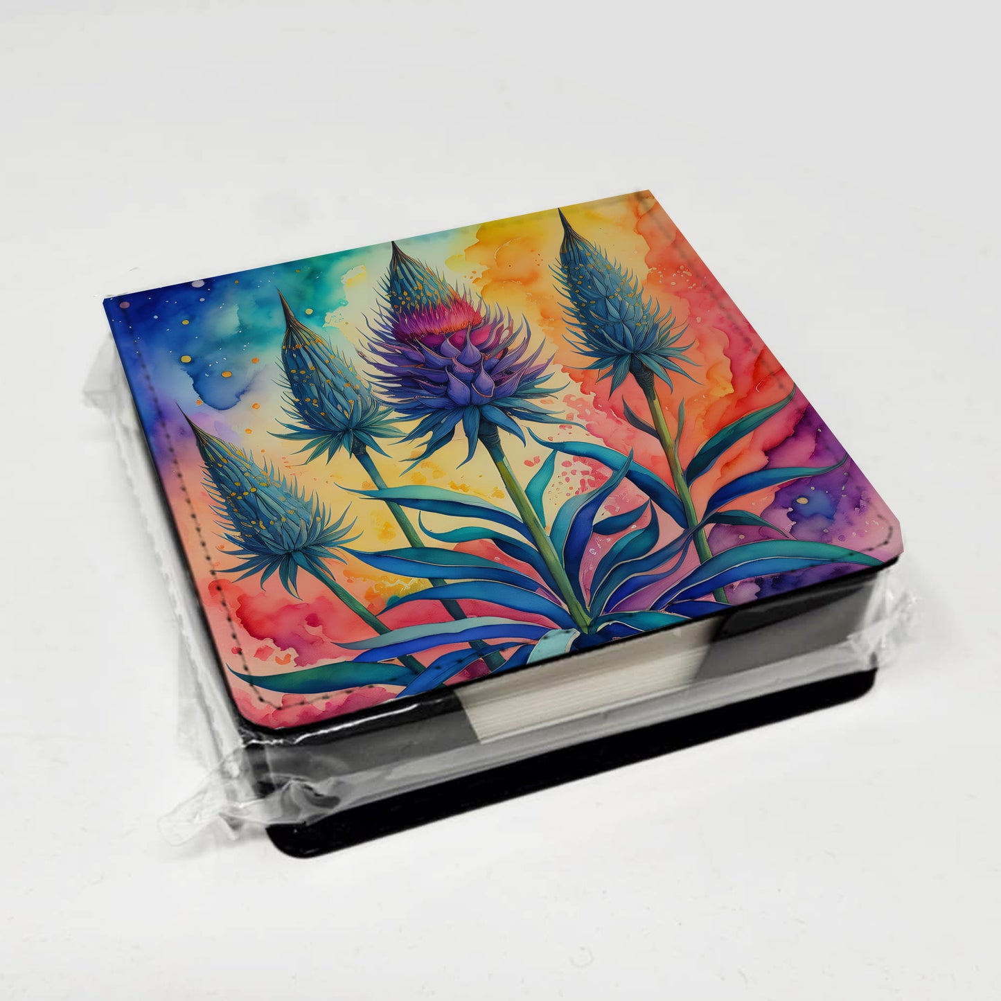 Colorful Eryngium PU Leather Note Paper Holder