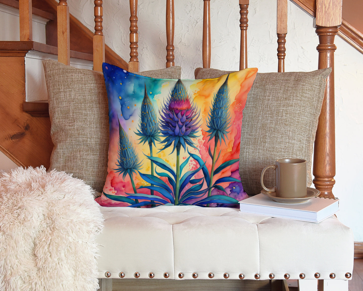 Colorful Eryngium Throw Pillow