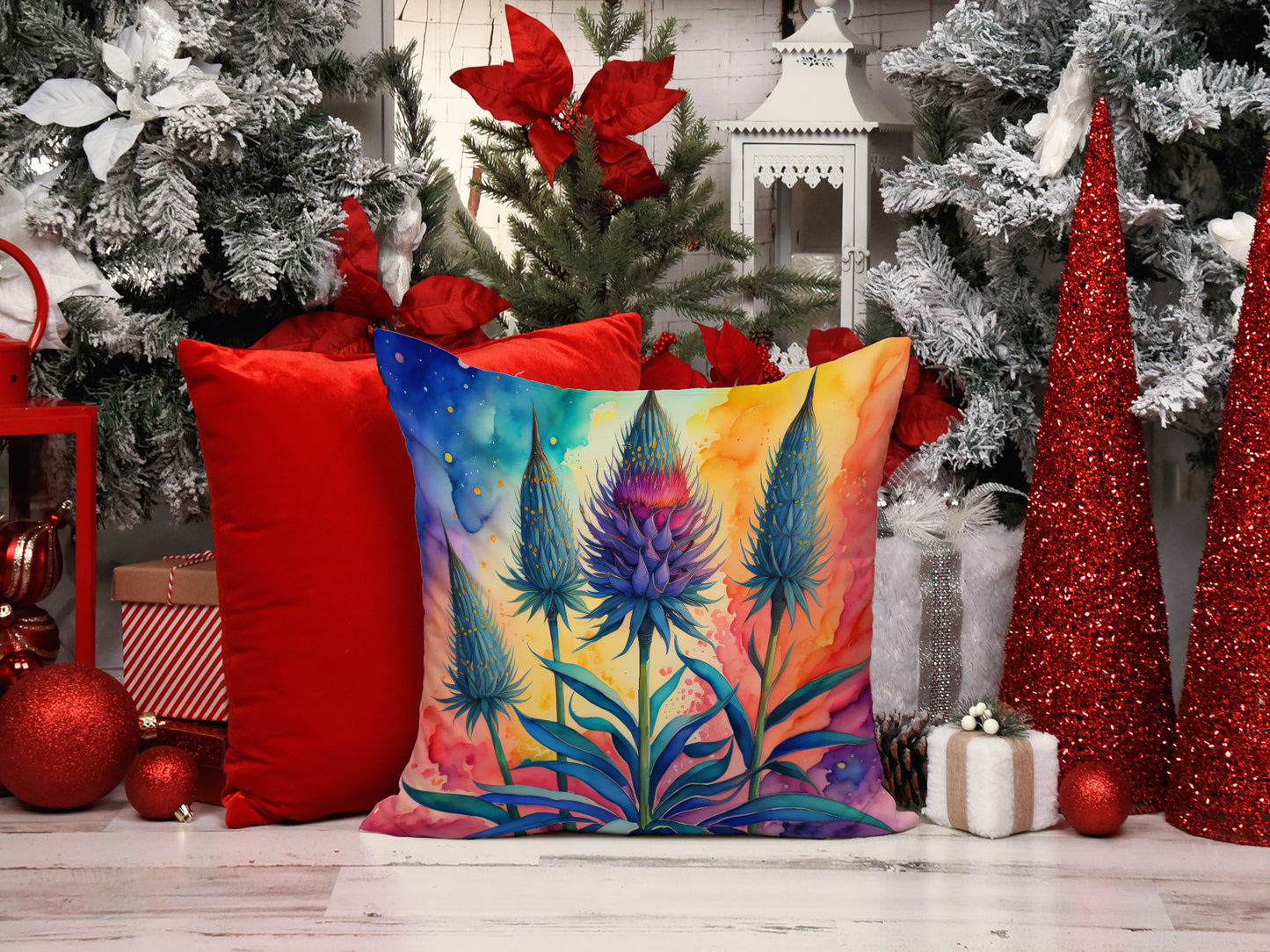 Colorful Eryngium Throw Pillow