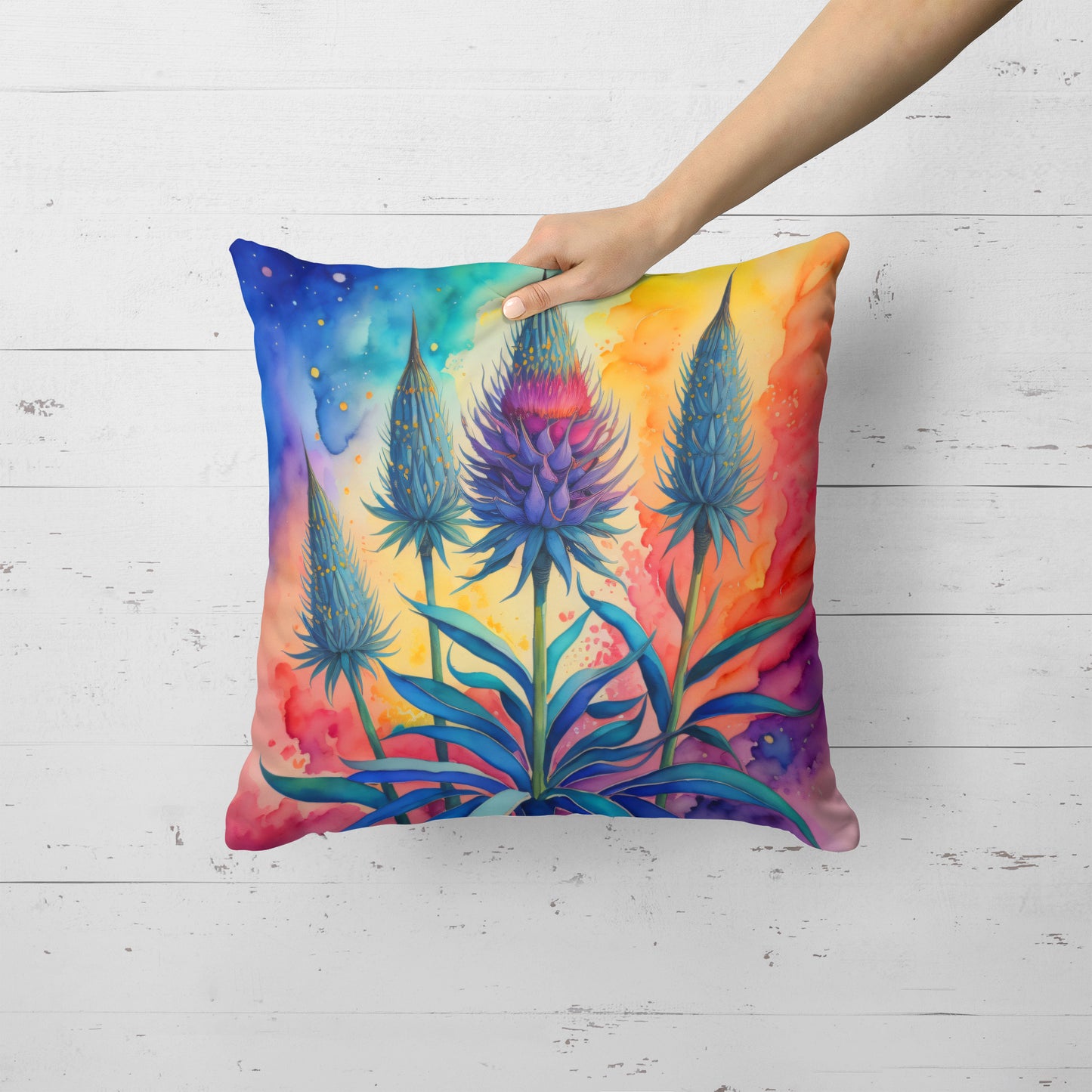 Colorful Eryngium Throw Pillow