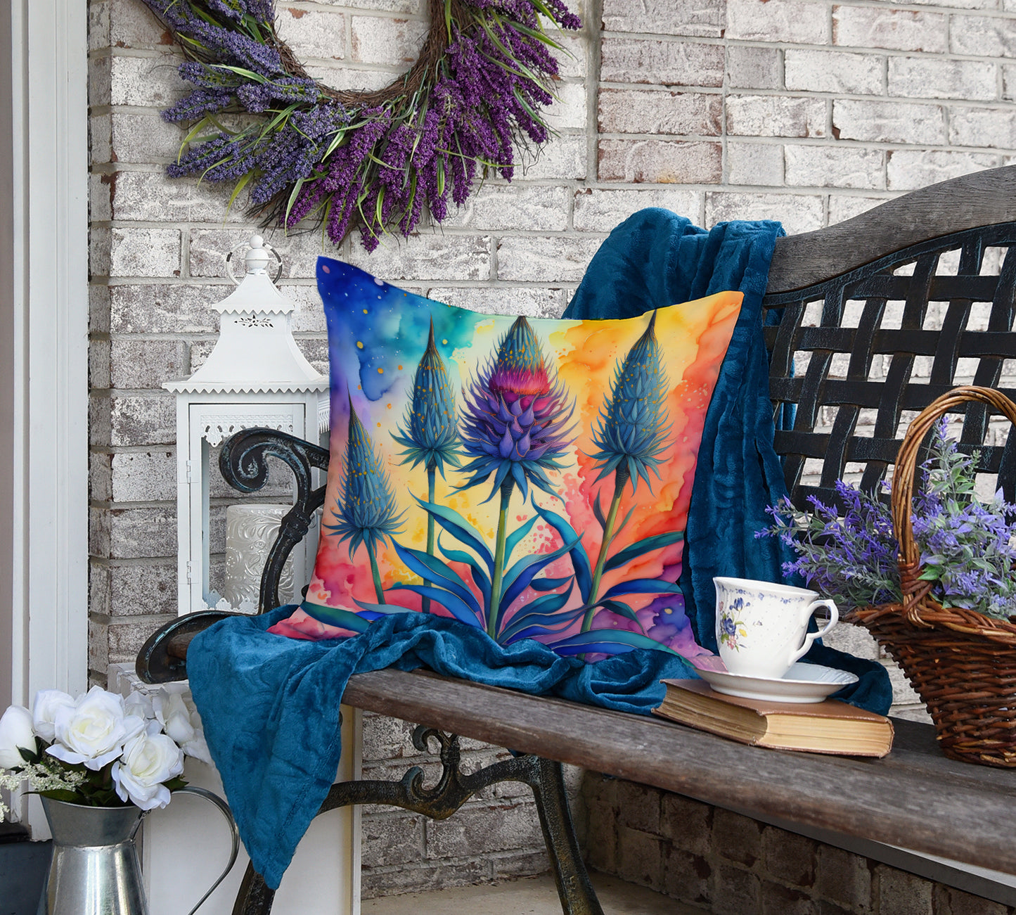 Colorful Eryngium Throw Pillow